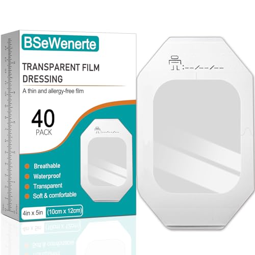 BSeWenerte Waterproof Transparent Film Dressing 40 Pack 4" x 4.75" - Hypoallergenic Wound Bandages