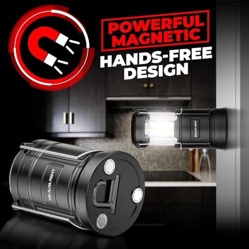 GearLight Rechargeable Camping Lantern - Black, 2 Pack, Magnetic & Foldable Hook