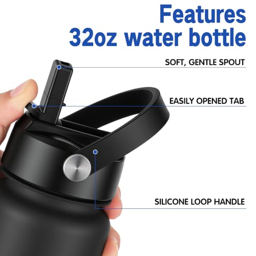 OLDLEY 32oz Frosted Clear Water Bottle with Straw & Black Cap - BPA Free, Wide Mouth Leakproof, Gift for Him & Her