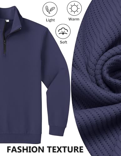 COOFANDY Men's X-Large Navy Blue Quarter Zip Pullover Sweatshirt Casual Mock Neck