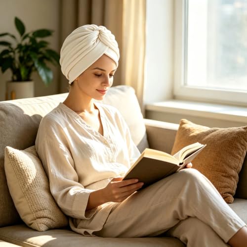Chemo Cap Turban Headwear - Multi-Function Hair Loss Hat - Medium-Large White