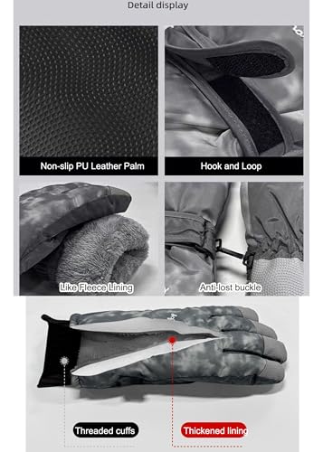 Water-Repellent Winter Ski Gloves for Men & Women - Black Tie-Dye