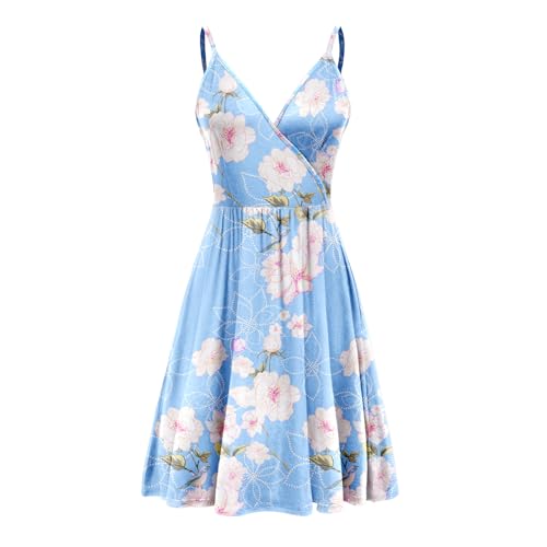 WEACZZY Women’s Summer Dress V-Neck Spaghetti Strap Casual Beach Sundress