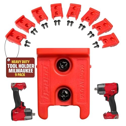 9 Pack Tool Holder for Milwaukee M18/18v Cordless Tools - Snap Fit Tool Organizer for Milwaukee Drill Holder, Under Shelf, Wall Mount w/Hardware for Easy Install.