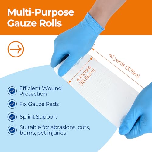 4" x 4.1yds Gauze Rolls Bandages - 24 Individually Wrapped Rolls with Tape