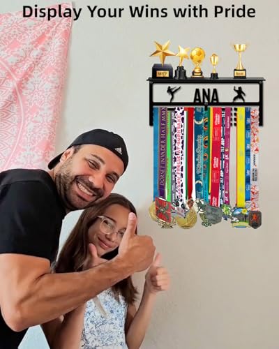 Personalized Medal Hanger Display with Trophy Shelf - Custom Name, 3 Sizes & 3 Colors