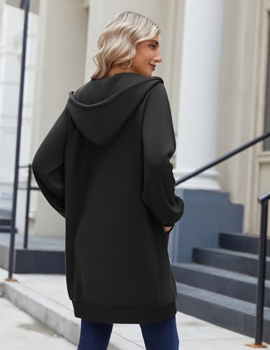 Zeagoo Women's Oversized Zip Up Hoodie Tunic Black Large - Long Sleeve Sweatshirt