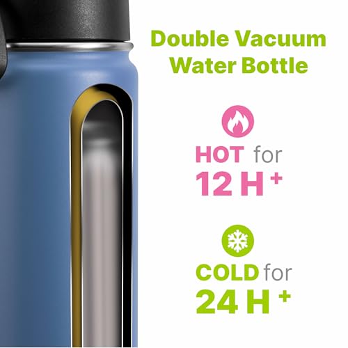Kids Insulated Water Bottle 16oz with Straw - Royal Blue, Food Grade Stainless Steel