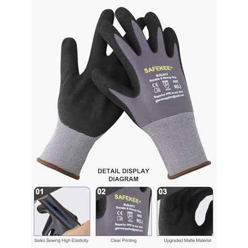 Touchscreen Nitrile Coated Work Gloves 12 Pairs Frosted Grip Safety Gloves for Gardening Electronics Seamless