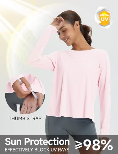 Baleaf Women's Light Pink Long Sleeve Workout Top - Quick Dry & Split Back, Medium