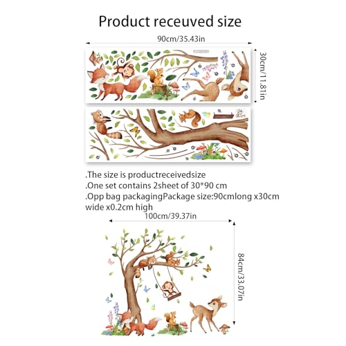 Runtoo Forest Baby Animals Wall Art Decals Jungle Tree Wall Stickers Nursery Kids Room Classroom Wall Decor Birthday Decoration