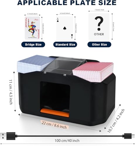 JY Nileole Rechargeable 2-Deck Card Shuffler - Quiet Electric Poker & Blackjack Mixer