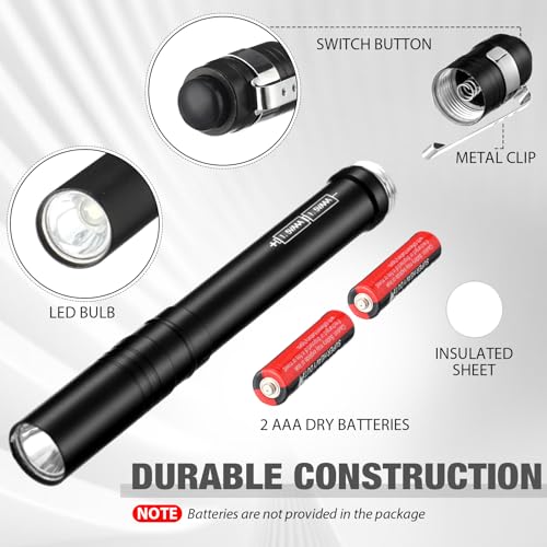 24 Pack Mini Pen Flashlights Bulk LED Pen Lights Aluminum Pocket Flashlights with Clips Small Handheld Torches Gifts for Camping Hiking Emergency Outdoor (Black)