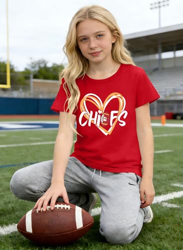 Kids Football Game Day T-Shirt - Short Sleeve Tee Red - 9-10 Years