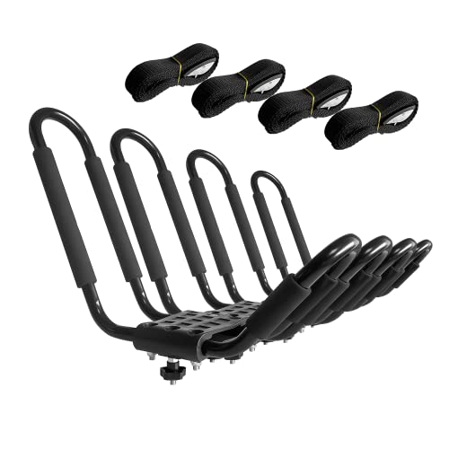 J-Bar Kayak Roof Rack - 2 Pair Heavy Duty Carrier with Ropes
