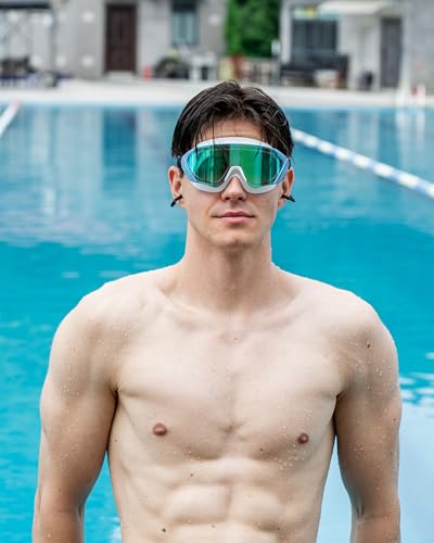 Anti-Fog Swim Goggles with UV Protection and Wide View - Dazzling Mirror White