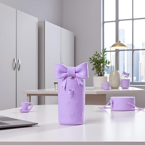 Bow Straw Cover and Silicone Boot Sleeve Set for Tumblers - Purple