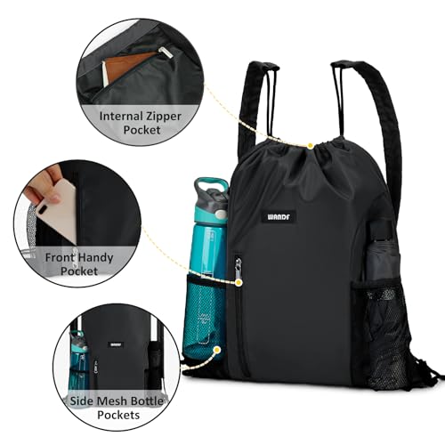 WANDF Drawstring Gym Backpack with Shoulder Pad - Lightweight Sports Bag