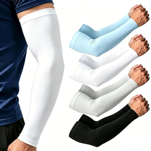 Cooling Compression Arm Sleeves - 4 Pairs, UPF 50 Protection - Black, Light Blue, Light Gray, White