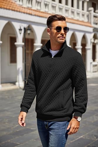 COOFANDY Men's Quarter Zip Pullover Sweatshirt Large Black Casual Mock Neck Sweater