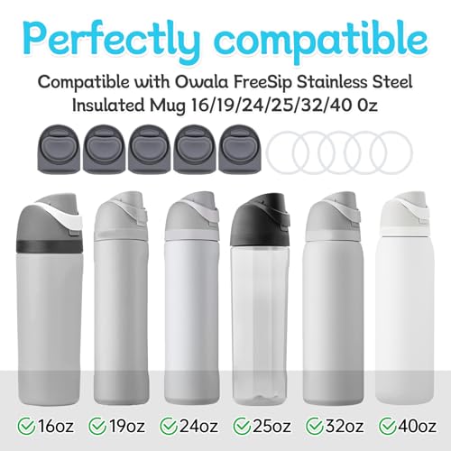 5 Sets Replacement Rubber Seal Parts for Owala FreeSip Bottles - Grey