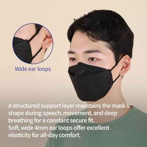 PUREMATE [20 Packs Made in Korea KF94 Face Mask White Black Individual Wrapped Filter Efficiency ¡Ã 94% (Large (Pack of 20), Black)