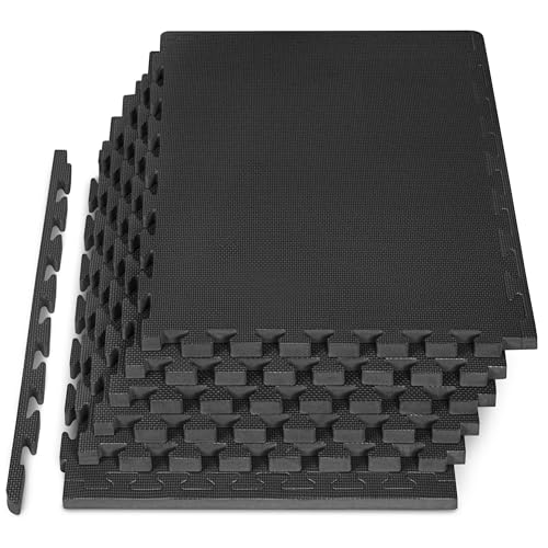 Extra Thick EVA Foam Exercise Puzzle Mat - Black, 6 Tiles (24 SQ FT)