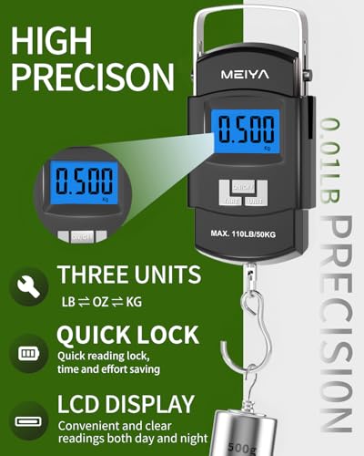 Digital Fishing Scale 110lb/50kg with Backlit LCD - Black
