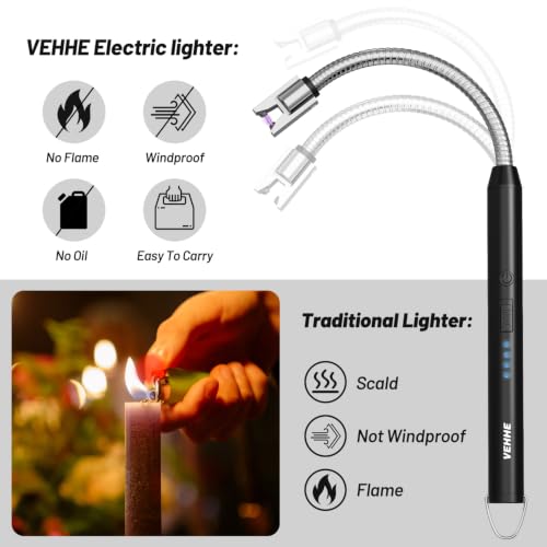 Electric Candle Lighter, USB-C Rechargeable Arc Lighter with Flexible Neck - Black