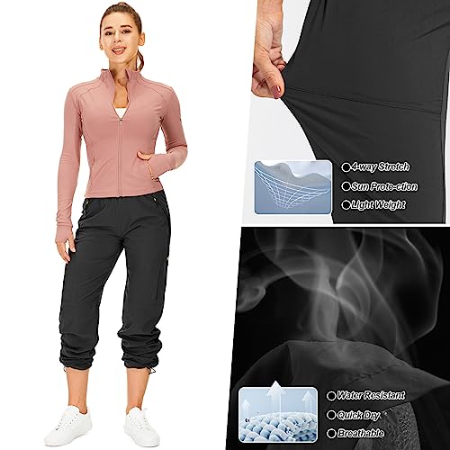 Lightweight Women's Hiking Cargo Pants - UPF 50, Quick Dry, Medium/Black