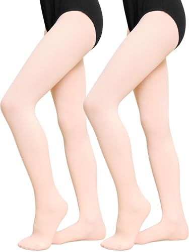 Girls Ballet Tights 10-12 Years - 2 Pack Pink Footed Dance Tights, Ultra Soft for Girls