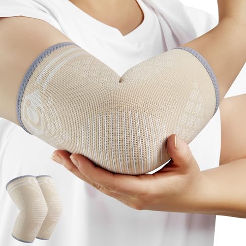 CAMBIVO Beige Small Elbow Compression Sleeve 2-Pack for Tennis & Golfer's Elbow