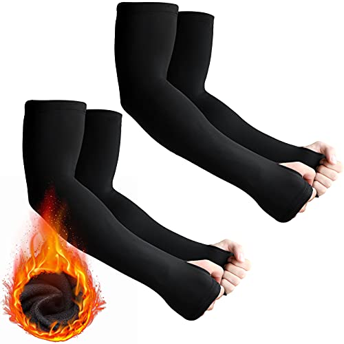 Skylety 2 Pairs Thermal Arm Sleeves Cycling Warmer – Black, Large