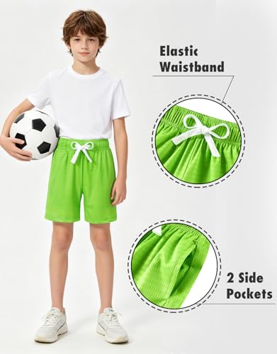 Boys Breathable Mesh Athletic Shorts - 7-8 Years, Green