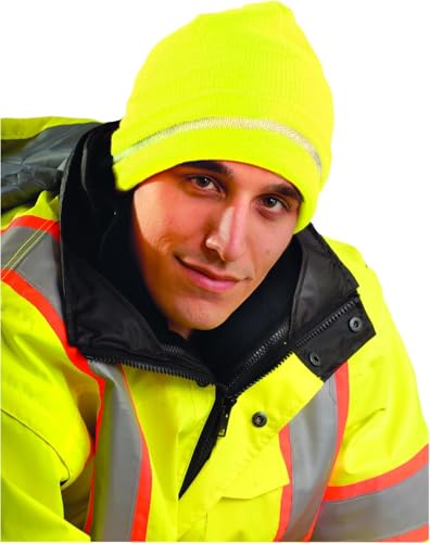 Hi-Vis Knit Cap with Polyester Lining - Yellow Reflective Beanie