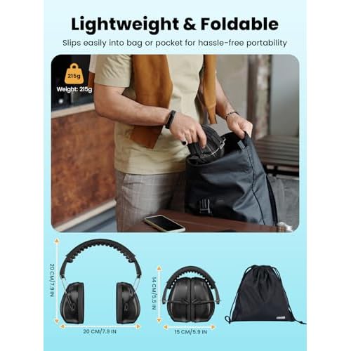 Hearing Protection Ear Muffs, 31dB Noise Reduction Safety Earmuffs with Adjustable Headband for Adults Kids Autism Sensory, Ear Muff for Yard Work, Mowing or Hunting -Pure Black 2PACK