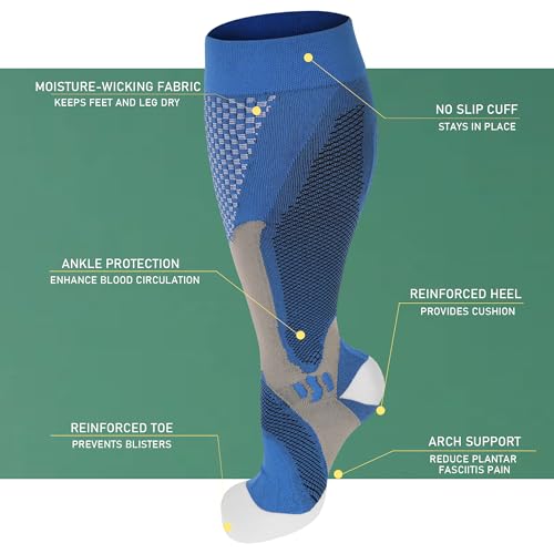HYRIXDIRECT Compression Socks Men & Women 20-30 mmHg Sports Support 3X-Large White, Black, Blue