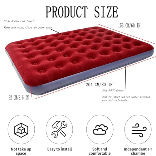 Onirii Queen Size Double Camping Air Mattress with Air Pump - Red Grey