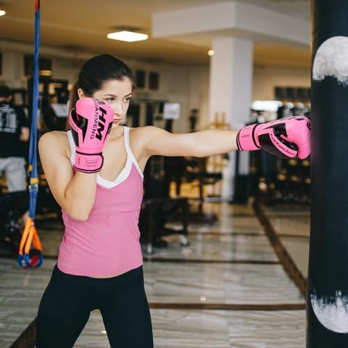 PiscatorZone 12 oz Pink Boxing Training Gloves for Women & Adults – Shockproof, Breathable Muay Thai Sparring