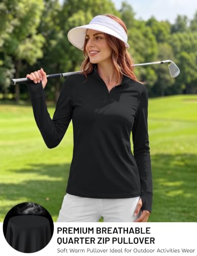 TACVASEN Women's Quarter Zip Fleece Sweatshirt – Black, Medium