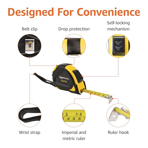 Self-Locking Tape Measure - 16-Foot (5-Meter) - Black & Yellow
