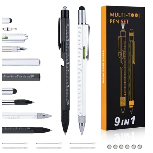 Multitool Pen Set for Men - 9-in-1 Black EDC Tool with LED Light