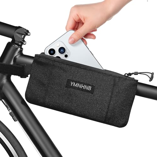 Bike Frame Bag - Water-Resistant Top Tube Pouch for Smartphones & Cards - Black
