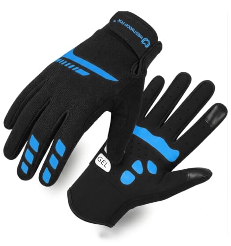 Full Finger Cycling Gloves - Anti-Slip Touchscreen Breathable - Blue / Large