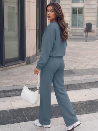 Trendy Queen Womens 2-Piece Greyblue Sweatsuit Set Small Fall Lounge Outfit