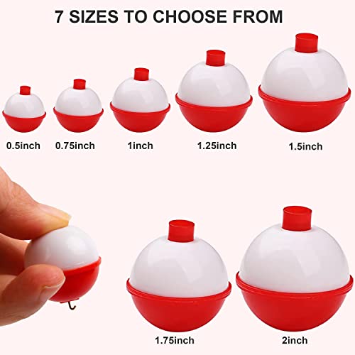 Snap-On Fishing Bobbers - Red & White Push Button Buoys, 0.75 Inch, 15pcs