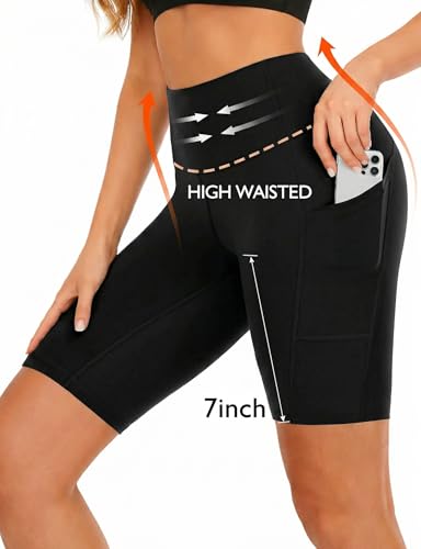 Buauty Women's High-Waisted Swim Board Shorts 7'' Inseam with Pockets Black Medium