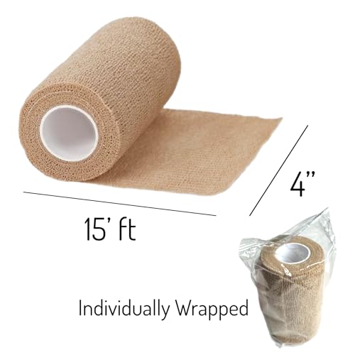 Self-Adhesive Elastic Bandage Wrap - 4-inch x 15-foot Beige Compression Roll