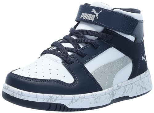 PUMA Boys' Rebound Layup Slip-On Sneakers White Light Gray Club Navy 2 Little Kid