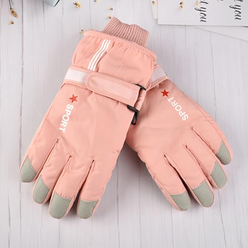 Kids Winter Snow Ski Gloves - Warm Outdoor Sports Gloves Pink 5-10Y